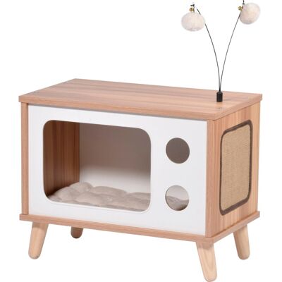 DOBAR Katzenhaus - Laminierte Holz mit Spielbällen & Plüschkissen DOBAR Katzenhaus - Laminierte Holz mit Spielbällen & Plüschkissen