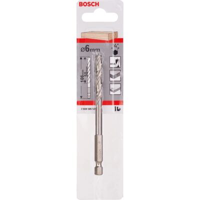 Bosch Holzspiralbohrer 1/4 Zoll-Sechskantschaft Ø 6 mm x 106 mm Bosch Holzspiralbohrer 1/4 Zoll-Sechskantschaft Ø 6 mm x 106 mm