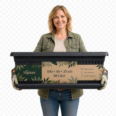 BigDean Blumenkübel Jumbo 100x40x35cm 88 Liter Mediterranes Design inkl Untersetzer Anthrazit BigDean Blumenkübel Jumbo 100x40x35cm 88 Liter Mediterranes Design inkl Untersetzer Anthrazit