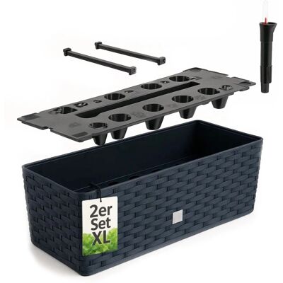 BigDean 2 Stück Blumenkasten mit Wasserspeicher Rattanoptik Anthrazit 51x18x18cm BigDean 2 Stück Blumenkasten mit Wasserspeicher Rattanoptik Anthrazit 51x18x18cm