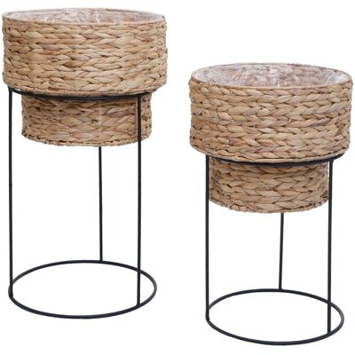 MCW 2er-Pflanzentopf-Set Q45 Metall Wasserhyazinthe Natur Gestell Schwarz MCW 2er-Pflanzentopf-Set Q45 Metall Wasserhyazinthe Natur Gestell Schwarz