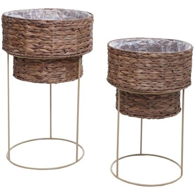 MCW 2er-Pflanzentopf-Set Q45 Metall Wasserhyazinthe Dunkelbraun Gestell Beige MCW 2er-Pflanzentopf-Set Q45 Metall Wasserhyazinthe Dunkelbraun Gestell Beige