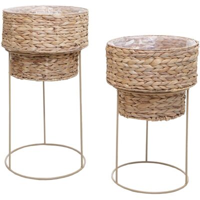 MCW 2er-Pflanzentopf-Set Q45 Metall Wasserhyazinthe Natur Gestell Beige MCW 2er-Pflanzentopf-Set Q45 Metall Wasserhyazinthe Natur Gestell Beige