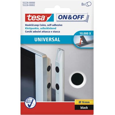 Tesa® On & Off Klettpunkte Universal Ø 16 mm Schwarz 8 Stück Tesa® On & Off Klettpunkte Universal Ø 16 mm Schwarz 8 Stück