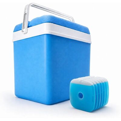 BigDean Kühlbox 24 Liter Set inkl 6 Kühlakkus Blau Weiß ohne Strom bis zu 11 Std Kühlung Made in Europe Isolierbox für Camping Picknick Strand BigDean Kühlbox 24 Liter Set inkl 6 Kühlakkus Blau Weiß ohne Strom bis zu 11 Std Kühlung Made in Europe Isolierbox für Camping Picknick Strand
