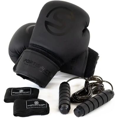 Sportisfaction Boxhandschuhe 12oz Set inkl. Bandagen & Springseil Schwarz PU-Leder Sportisfaction Boxhandschuhe 12oz Set inkl. Bandagen & Springseil Schwarz PU-Leder