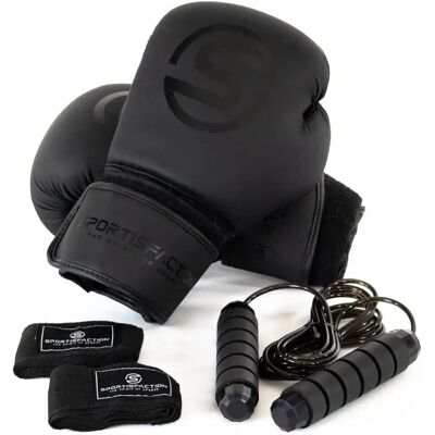 Sportisfaction Boxhandschuhe 8oz Set inkl. Bandagen & Springseil Schwarz PU-Leder Sportisfaction Boxhandschuhe 8oz Set inkl. Bandagen & Springseil Schwarz PU-Leder