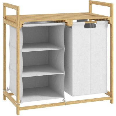 HOMCOM Wäschekorb 83L Bambus Vliesstoff Weiß 70L x 36B x 70H cm HOMCOM Wäschekorb 83L Bambus Vliesstoff Weiß 70L x 36B x 70H cm