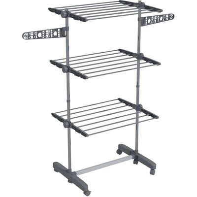 HOMCOM Wäschetrockner mit Rollen 3 Ebenen Klappbar Stahl Grau 142 x 55 x 152 cm HOMCOM Wäschetrockner mit Rollen 3 Ebenen Klappbar Stahl Grau 142 x 55 x 152 cm