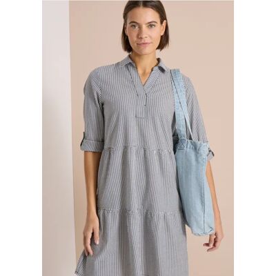 cecil Knielanges Kleid in Seersuckerqualität - Blau - Damen - Size: M L XS XXL XL 3XL cecil Knielanges Kleid in Seersuckerqualität - Blau - Damen - Size: M L XS XXL XL 3XL