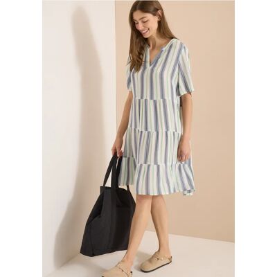 cecil Knielanges Kleid mit Split Neck und Streifen - Weiß - Damen - Size: M XL L S 3XL XS XXL cecil Knielanges Kleid mit Split Neck und Streifen - Weiß - Damen - Size: M XL L S 3XL XS XXL