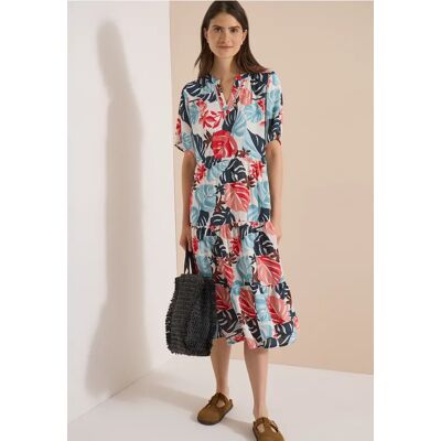 cecil Midikleid mit Split Neck und Print - Weiß - Damen - Size: XS L M XXL S XL cecil Midikleid mit Split Neck und Print - Weiß - Damen - Size: XS L M XXL S XL