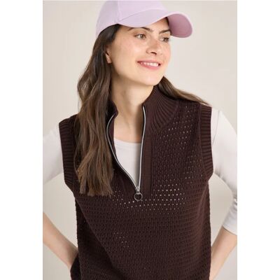 cecil Pullunder im Crochet-Look mit Zipper - Braun - Damen - Size: S XXL M L XS XL cecil Pullunder im Crochet-Look mit Zipper - Braun - Damen - Size: S XXL M L XS XL