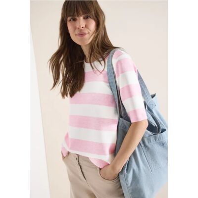 cecil Kurzarm Sweatshirt mit Streifen - Rosa - Damen - Size: M L XL XXL cecil Kurzarm Sweatshirt mit Streifen - Rosa - Damen - Size: M L XL XXL