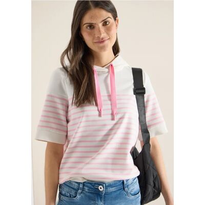 cecil Kurzarm Sweatshirt mit Kapuze und Streifen - Rosa - Damen - Size: L XL S XXL XS M cecil Kurzarm Sweatshirt mit Kapuze und Streifen - Rosa - Damen - Size: L XL S XXL XS M