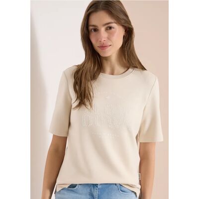 cecil Kurzarm Sweatshirt mit Wording - Beige - Damen - Size: L XL M S XS XXL cecil Kurzarm Sweatshirt mit Wording - Beige - Damen - Size: L XL M S XS XXL