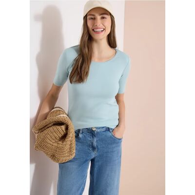 cecil Basic T-Shirt mit Rundhals in Unifarbe - Blau - Damen - Size: S XL XXL L M XS cecil Basic T-Shirt mit Rundhals in Unifarbe - Blau - Damen - Size: S XL XXL L M XS
