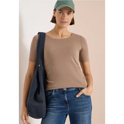 cecil Basic T-Shirt mit Rundhals in Unifarbe - Braun - Damen - Size: L XL M S XXL XS cecil Basic T-Shirt mit Rundhals in Unifarbe - Braun - Damen - Size: L XL M S XXL XS