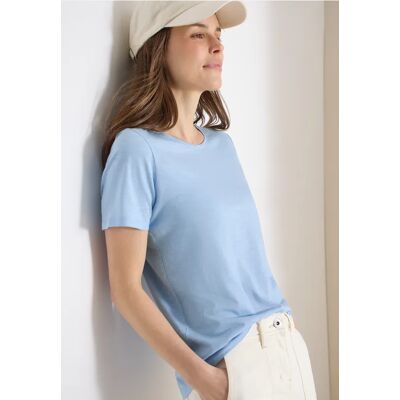 cecil Basic T-Shirt mit Rundhals in Unifarbe - Blau - Damen - Size: XXL L XL cecil Basic T-Shirt mit Rundhals in Unifarbe - Blau - Damen - Size: XXL L XL