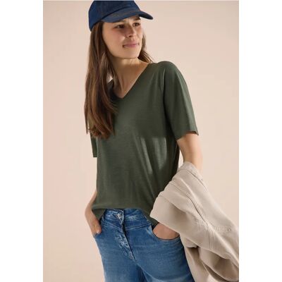 cecil Basic T-Shirt mit Kurzarm und V-Neck - Grün - Damen - Size: XL XXL L M XS cecil Basic T-Shirt mit Kurzarm und V-Neck - Grün - Damen - Size: XL XXL L M XS