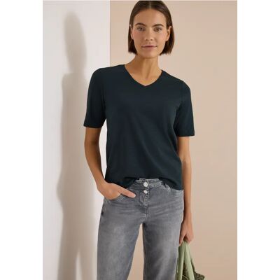 cecil Basic T-Shirt mit Kurzarm und V-Neck - Blau - Damen - Size: L 3XL XXL M XL S XS cecil Basic T-Shirt mit Kurzarm und V-Neck - Blau - Damen - Size: L 3XL XXL M XL S XS