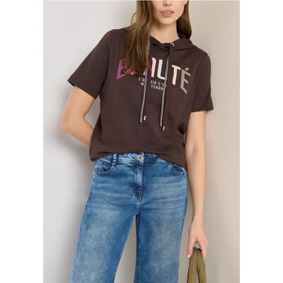 cecil Kurzarm T-Shirt mit Kapuze und Print - Braun - Damen - Size: XL S L XS M cecil Kurzarm T-Shirt mit Kapuze und Print - Braun - Damen - Size: XL S L XS M