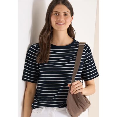 cecil T-Shirt mit Boatneck und Streifen - Blau - Damen - Size: L S XXL XS XL M cecil T-Shirt mit Boatneck und Streifen - Blau - Damen - Size: L S XXL XS XL M