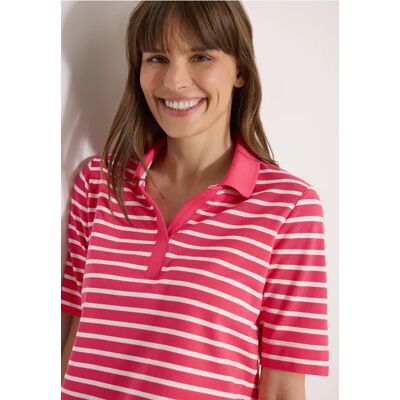 cecil Kurzarm Poloshirt mit Streifen - Rot - Damen - Size: M L XL XXL cecil Kurzarm Poloshirt mit Streifen - Rot - Damen - Size: M L XL XXL
