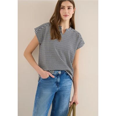 cecil T-Shirt mit Split Neck und Struktur - Blau - Damen - Size: XS XXL L M XL S cecil T-Shirt mit Split Neck und Struktur - Blau - Damen - Size: XS XXL L M XL S