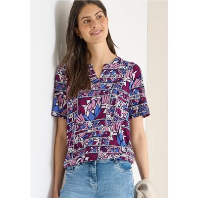 cecil Kurzarm Shirt mit Split Neck und Print - Rot - Damen - Size: S M XXL L XL cecil Kurzarm Shirt mit Split Neck und Print - Rot - Damen - Size: S M XXL L XL