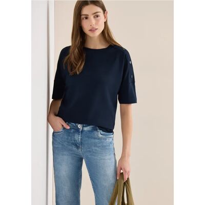 cecil T-Shirt mit Rundhals und Knopfdetail - Blau - Damen - Size: XS L XXL M XL S cecil T-Shirt mit Rundhals und Knopfdetail - Blau - Damen - Size: XS L XXL M XL S