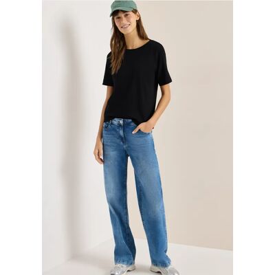 cecil Basic T-Shirt in Rippstruktur - Schwarz - Damen - Size: L XL 3XL S M XXL XS cecil Basic T-Shirt in Rippstruktur - Schwarz - Damen - Size: L XL 3XL S M XXL XS