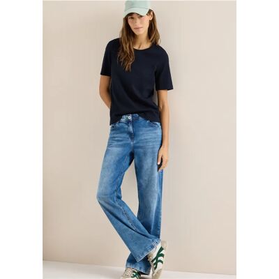 cecil Basic T-Shirt in Rippstruktur - Blau - Damen - Size: XS M 3XL XL XXL L S cecil Basic T-Shirt in Rippstruktur - Blau - Damen - Size: XS M 3XL XL XXL L S