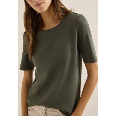 cecil Basic T-Shirt in Rippstruktur - Grün - Damen - Size: XS L M XXL S XL cecil Basic T-Shirt in Rippstruktur - Grün - Damen - Size: XS L M XXL S XL