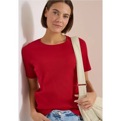 cecil Basic T-Shirt in Rippstruktur - Rot - Damen - Size: XL S L M XXL 3XL XS cecil Basic T-Shirt in Rippstruktur - Rot - Damen - Size: XL S L M XXL 3XL XS