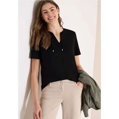 cecil Kurzarm Shirt mit Split Neck - Schwarz - Damen - Size: M L XXL XS S XL cecil Kurzarm Shirt mit Split Neck - Schwarz - Damen - Size: M L XXL XS S XL