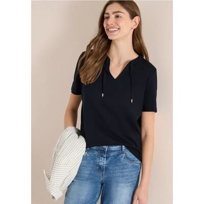cecil Kurzarm Shirt mit Split Neck - Blau - Damen - Size: S XL XXL XS M 3XL L cecil Kurzarm Shirt mit Split Neck - Blau - Damen - Size: S XL XXL XS M 3XL L