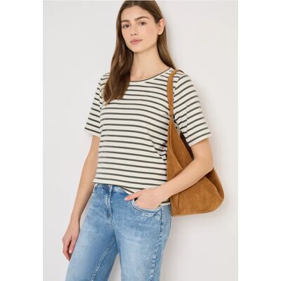 cecil Basic T-Shirt in Rippstruktur - Grün - Damen - Size: XS M S XL L XXL cecil Basic T-Shirt in Rippstruktur - Grün - Damen - Size: XS M S XL L XXL