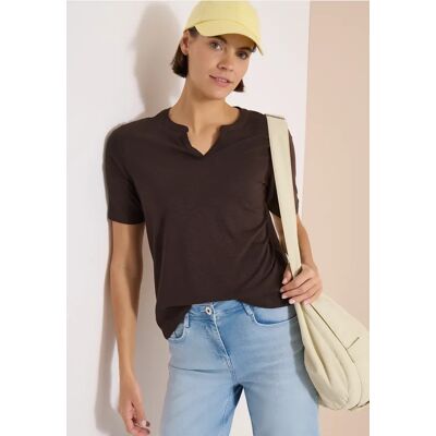 cecil T-Shirt mit Split Neck in Unifarbe - Braun - Damen - Size: XL XS XXL M S L cecil T-Shirt mit Split Neck in Unifarbe - Braun - Damen - Size: XL XS XXL M S L