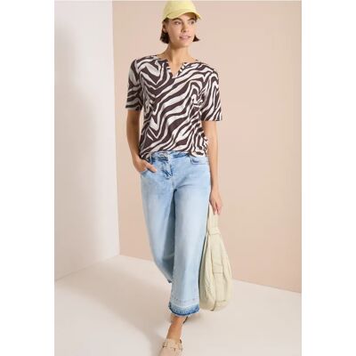 cecil T-Shirt mit Split Neck mit Print - Braun - Damen - Size: L XS S XXL XL M cecil T-Shirt mit Split Neck mit Print - Braun - Damen - Size: L XS S XXL XL M