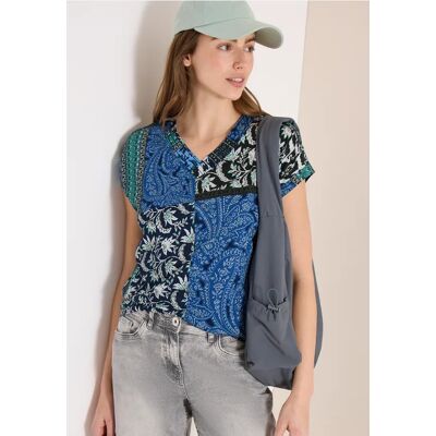 cecil T-Shirt mit V-Neck und Patchwork-Print - Blau - Damen - Size: M XXL S XS XL L cecil T-Shirt mit V-Neck und Patchwork-Print - Blau - Damen - Size: M XXL S XS XL L