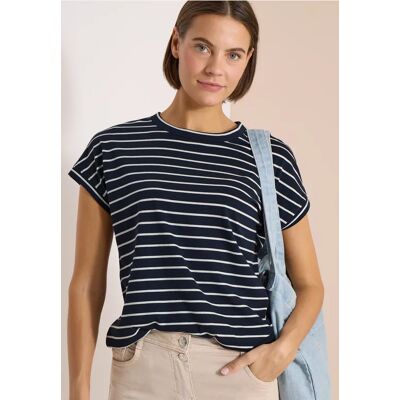 cecil T-Shirt mit Rundhals und Streifen - Blau - Damen - Size: L M XXL S XL XS cecil T-Shirt mit Rundhals und Streifen - Blau - Damen - Size: L M XXL S XL XS