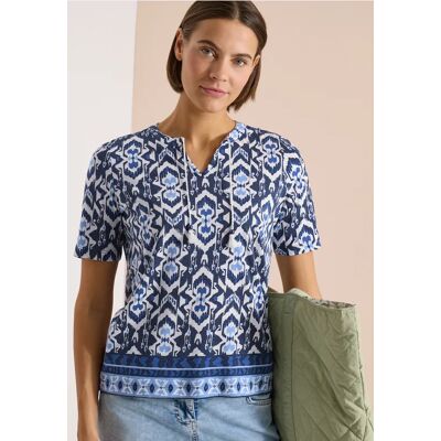 cecil Kurzarm Shirt mit Split Neck und Print - Blau - Damen - Size: M 3XL S XL XXL L cecil Kurzarm Shirt mit Split Neck und Print - Blau - Damen - Size: M 3XL S XL XXL L