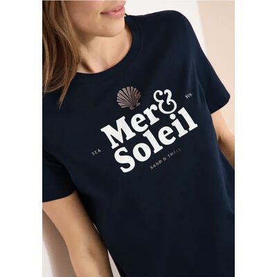 cecil T-Shirt mit Rundhals und Wording - Blau - Damen - Size: XXL M L XL XS S cecil T-Shirt mit Rundhals und Wording - Blau - Damen - Size: XXL M L XL XS S