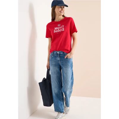 cecil T-Shirt mit Rundhals und Wording - Rot - Damen - Size: XXL L XL M XS S cecil T-Shirt mit Rundhals und Wording - Rot - Damen - Size: XXL L XL M XS S