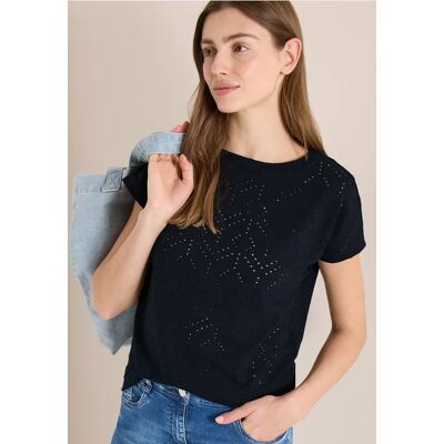 cecil Shirt mit Boatneck in Ajour-Optik - Blau - Damen - Size: 3XL XXL XL S XS L M cecil Shirt mit Boatneck in Ajour-Optik - Blau - Damen - Size: 3XL XXL XL S XS L M