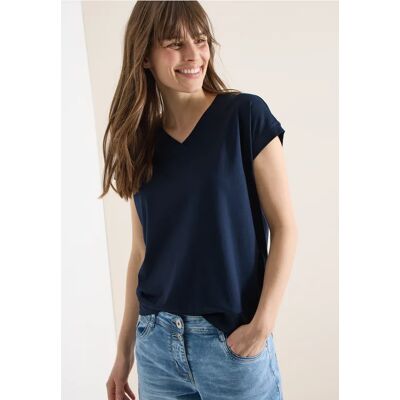 cecil Kurzarm Shirt mit V-Neck in Unifarbe - Blau - Damen - Size: XXL L XL cecil Kurzarm Shirt mit V-Neck in Unifarbe - Blau - Damen - Size: XXL L XL