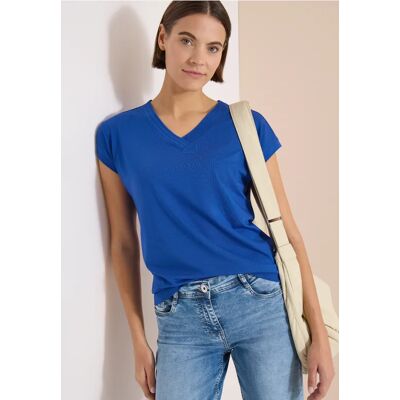 cecil Kurzarm Shirt mit V-Neck in Unifarbe - Blau - Damen - Size: L XXL S XL cecil Kurzarm Shirt mit V-Neck in Unifarbe - Blau - Damen - Size: L XXL S XL