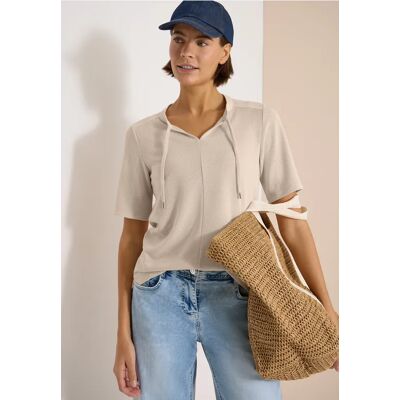 cecil Kurzarm Bluse mit Split Neck und Bändern - Beige - Damen - Size: L XL XXL XS S cecil Kurzarm Bluse mit Split Neck und Bändern - Beige - Damen - Size: L XL XXL XS S