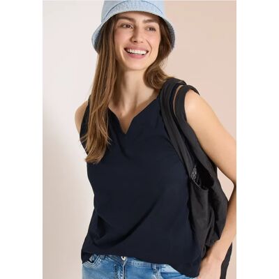 cecil Top mit Split Neck in Unifarbe - Blau - Damen - Size: XL XS L XXL cecil Top mit Split Neck in Unifarbe - Blau - Damen - Size: XL XS L XXL